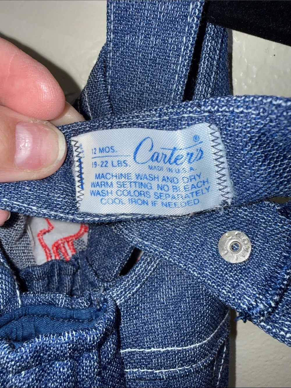 Carter's Vintage Navy Denim Overalls Red & Orange Horse Patch Single Stitch USA